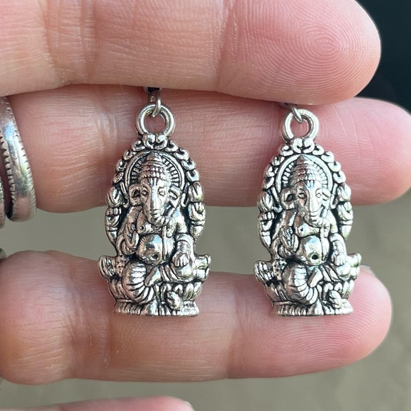 Set ! Red orange coral double layer ganesh necklace + earrings boho yoga zen gem - Picture 2 of 14